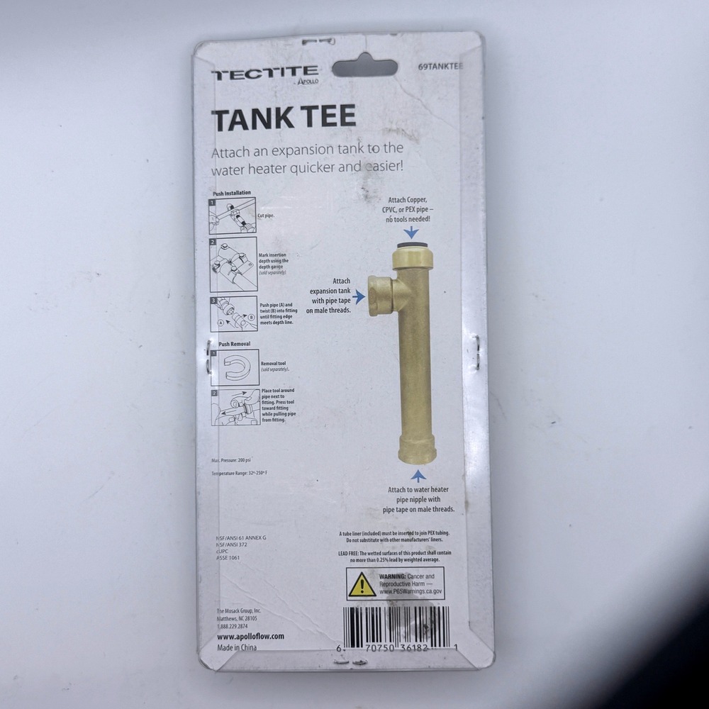 Tectite Apollo Tank Tee 3/4 Inch Push x 3/4 FIP x 3/4 FIP Brass 69TANKTEE - Picture 2 of 2